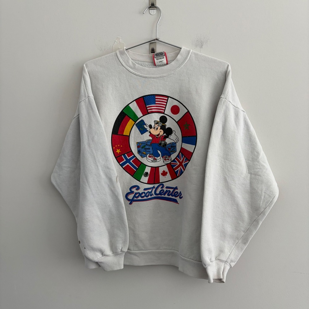 Vintage Disney Designs Epcot Center Mickey Mouse Sweatshirt White XL USA Made